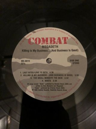 Vtg 1985 Megadeth - Killing is My Business Combat MX 8015 Vinyl 12  Lp Record 3