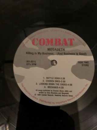 Vtg 1985 Megadeth - Killing is My Business Combat MX 8015 Vinyl 12  Lp Record 4