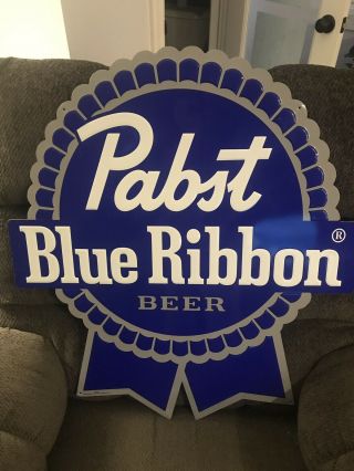 Pabst Blue Ribbon Pbr Vintage Logo Metal Beer Sign 27x24” - Rare