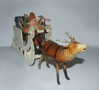 ANTIQUE CHRISTMAS Reindeer Metal Antlers Wood Legs VTG SANTA CLAUS SLEIGH FIGURE 2
