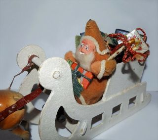 ANTIQUE CHRISTMAS Reindeer Metal Antlers Wood Legs VTG SANTA CLAUS SLEIGH FIGURE 3