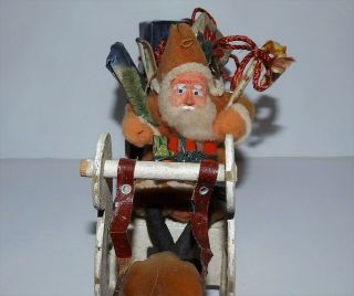 ANTIQUE CHRISTMAS Reindeer Metal Antlers Wood Legs VTG SANTA CLAUS SLEIGH FIGURE 6