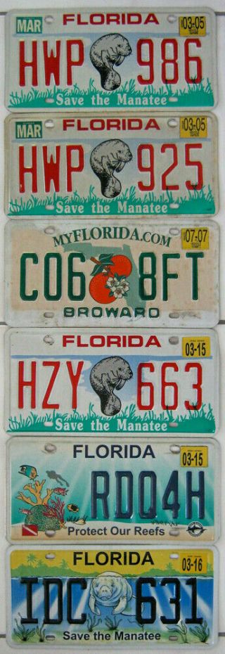 5 Non - Vintage Florida Sunshine State License Plates: 