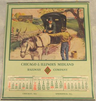 Vtg Chicago & Illinois Midland Railway Calendar 1953 Lincoln The Circuit Rider