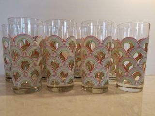 Vintage Fiesta Rainbow Or Arch Drinking Glasses Glassware Tumblers - Set Of 8