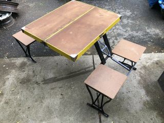 Vtg Handy Stamping Camping Bench Table Fold Out Folding Picnic Chair Set Camper