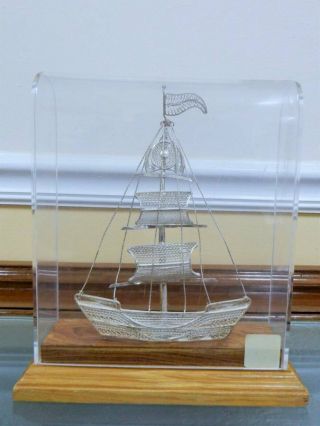 Vtg " 925 " - Filigree/ Sterling Silver Sailing Boat Figurine