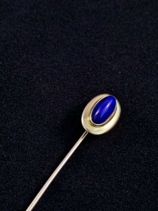 Art Nouveau 14k Yellow Gold W/ Blue Cabochon Stick Pin: 1.  7g Signed