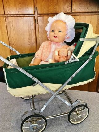 Vtg 1950s Baby Doll Stroller Buggy Green White Tiny Tears Betsy Wetsy