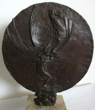 Vintage 60s Jewish Honor Society Bronze Sculpture Award Jacob Wrestles The Angel