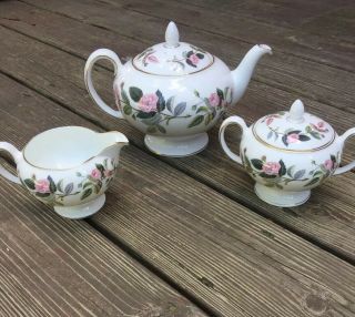 Vintage Wedgwood Hathaway Rose Bone China Tea Set - Teapot Creamer Sugar 14