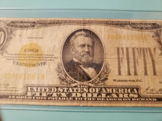 1928 $50 Gold Certificate Small Note Pretty And Rare