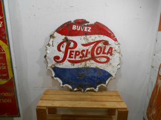Vintage Pepsi Cola 31 " Soda Pop Bottle Cap Diecut Tin Sign