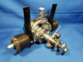 Vintage 1946 OK Twin 120 Model Spark Ignition CL/UC Engine w/ Tank & Ign Accs 4