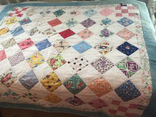 Cotton Patchwork Quilt Made From Vintage Fabrics And Feedsack