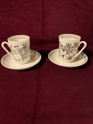 Vintage Arabia By Finland,  Emilia,  Set Of Two 6 Oz.  Cups And Saucers,  Uosikkinen