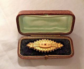Antique 9k Gold Victorian Mourning Pin Brooch English Pearls Garnet Locket Back
