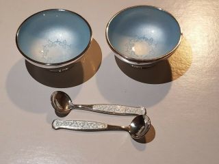 Meka Denmark Sterling Silver Blue Silver Salt Cellar 1 Dish 1 Spoon