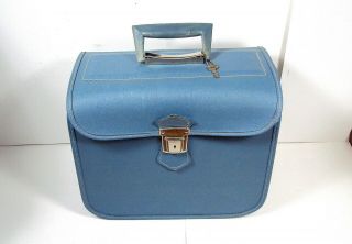 Rare Vtg White Singer Featherweight 221 Blue Vinyl Carrying Case Canadian W/ Key