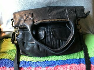 Fossil Vintage Modern Cargo Black Cross - Grain Leather Shoulder Bag Foldovertote