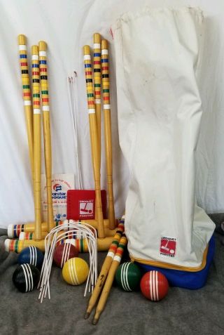 Vintage Complete Forster Wood Croquet Set - 6 Mallets,  6 Ribbed Balls,  9 Wickets