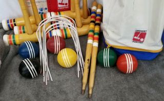 Vintage Complete Forster Wood Croquet Set - 6 Mallets,  6 Ribbed Balls,  9 Wickets 3