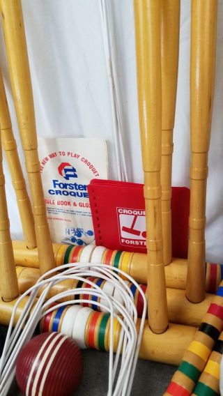 Vintage Complete Forster Wood Croquet Set - 6 Mallets,  6 Ribbed Balls,  9 Wickets 4