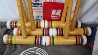 Vintage Complete Forster Wood Croquet Set - 6 Mallets,  6 Ribbed Balls,  9 Wickets 5
