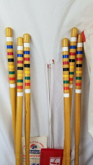 Vintage Complete Forster Wood Croquet Set - 6 Mallets,  6 Ribbed Balls,  9 Wickets 6