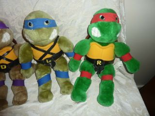 Vintage TMNT Ninja Turtles Set of 4 Plush Stuffed Toys Leo/Mike/Raph/Don 1980s 2