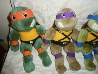 Vintage TMNT Ninja Turtles Set of 4 Plush Stuffed Toys Leo/Mike/Raph/Don 1980s 3