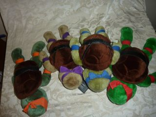 Vintage TMNT Ninja Turtles Set of 4 Plush Stuffed Toys Leo/Mike/Raph/Don 1980s 4