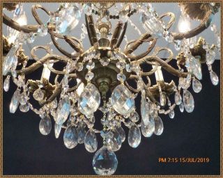 Vintage Antique Ornate Brass & Crystals Chandelier 10 lights Gorgeous FIxture 10