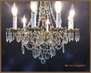 Vintage Antique Ornate Brass & Crystals Chandelier 10 lights Gorgeous FIxture 11