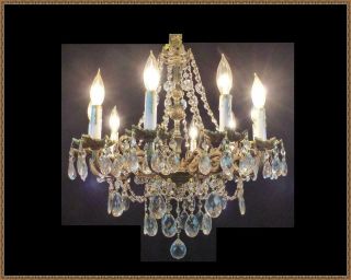 Vintage Antique Ornate Brass & Crystals Chandelier 10 Lights Gorgeous Fixture