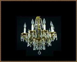Vintage Antique Ornate Brass & Crystals Chandelier 10 lights Gorgeous FIxture 3