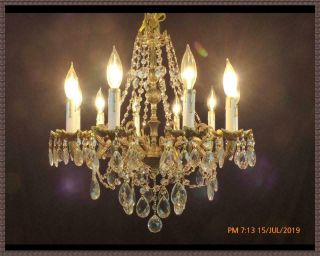 Vintage Antique Ornate Brass & Crystals Chandelier 10 lights Gorgeous FIxture 4
