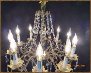 Vintage Antique Ornate Brass & Crystals Chandelier 10 lights Gorgeous FIxture 5