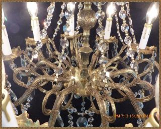 Vintage Antique Ornate Brass & Crystals Chandelier 10 lights Gorgeous FIxture 6