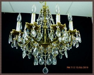 Vintage Antique Ornate Brass & Crystals Chandelier 10 lights Gorgeous FIxture 8