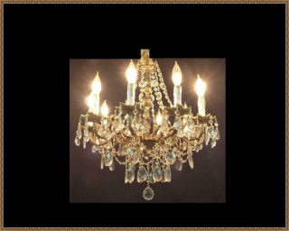 Vintage Antique Ornate Brass & Crystals Chandelier 10 lights Gorgeous FIxture 9