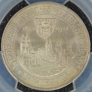 3 Mark 1931 - A Pcgs Ms64 Germany Weimar Magdeburg Bu Unc Silver Coin Rare