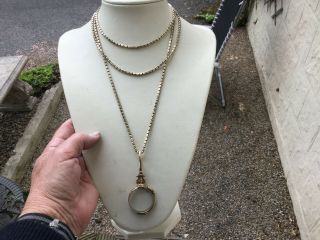 Antique Victorian Gold Lorngnette On 57 Inch Antique Muff Chain