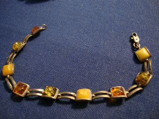 Grandmas Estate 925 Sterling Silver Chunky Amber Bracelet