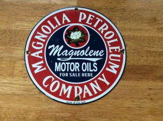 Vintage Old 1930 Magnolia Porcelain Gas And Oil Sign