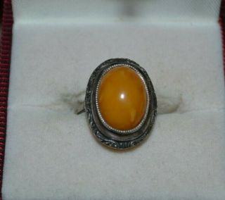 Vintage Old Antique Baltic Amber Ring Yellow 4,  3 Gr,  Silver 835