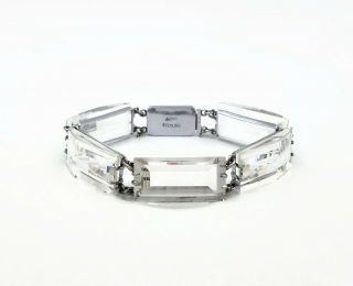 Vintage 1940s Sterling Silver Japan Rock Crystal Wide Domed Bracelet