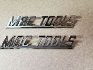 Vtg Mac Tools Toolbox Logo Emblem Badge 6 " X 1 " Metal Chrome Pair