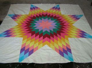 Vintage Texas Lone Star Quilt Patchwork Hand Stitched 76 " X 76 " Vibrant