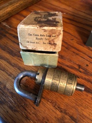 Rare Vintage Eau Claire Auto Lock Combination Lock and w/Box 2